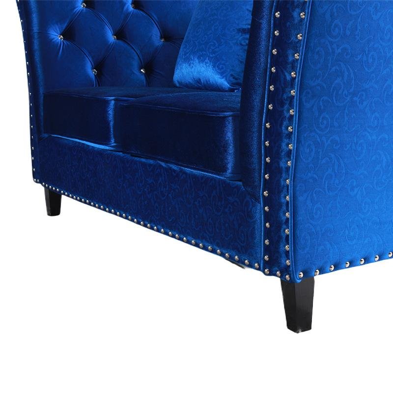 American Retro Style 2-Seater Luxury Blue Velvet Sofa 100% Polyester Fabric Elegant and Comfortable