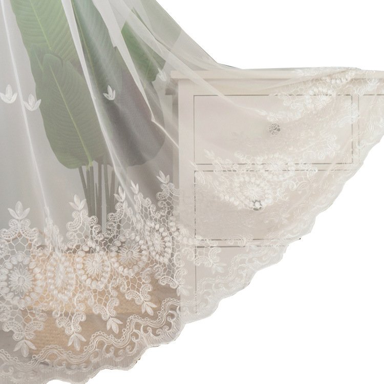 Nordic simple embroidery white yarn European embroidery curtain lace transparent curtain solid color bedroom living room