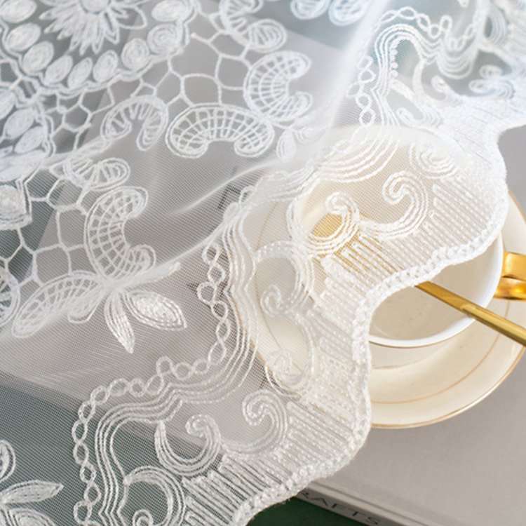 Nordic simple embroidery white yarn European embroidery curtain lace transparent curtain solid color bedroom living room