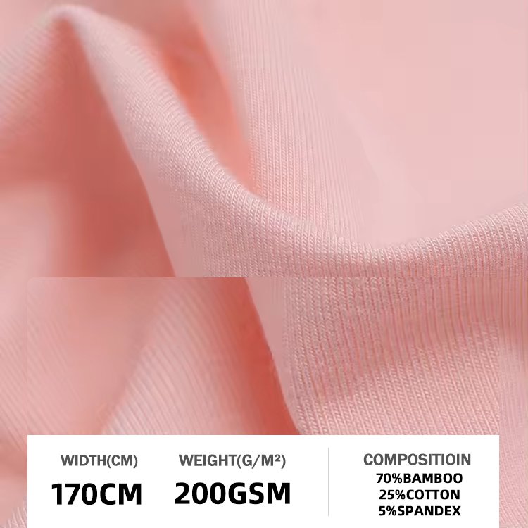 Wholesale Custom Eco-friendly Cotton Bamboo Fabric Breathable Bamboo Fiber Shirt Fabric Knitted Jersey Fabric for Clothes
