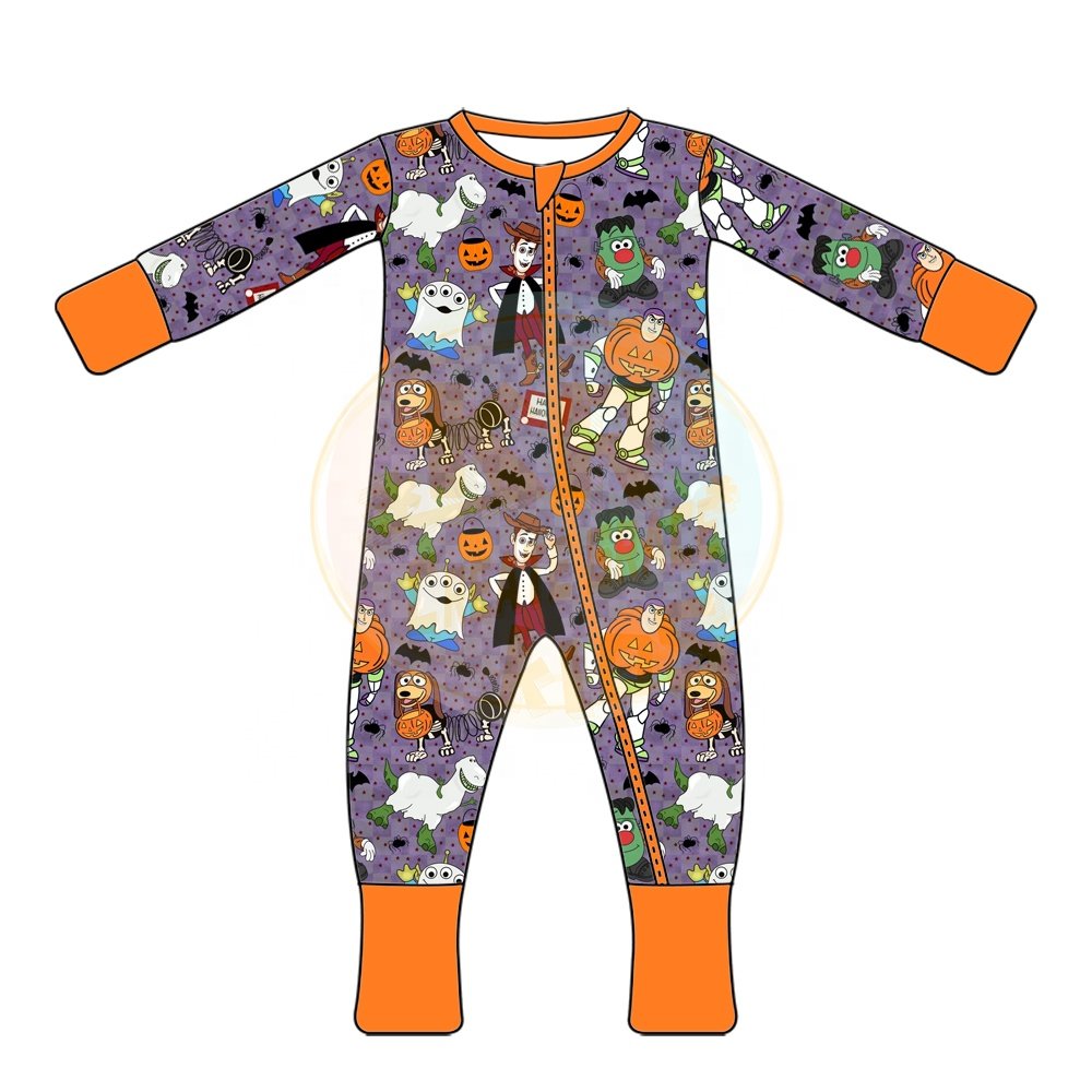 Infant Baby Boy Zipper Rompers Custom Jumpsuit Boutique Toddler Bamboo Sleepwear Pajamas For Boys
