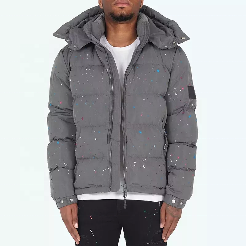Custom Warm Thicken Bubble Detachable Hooded Windproof High Quality Men Winter Down Coats Quilted Cotton Padded Puffer Jacket