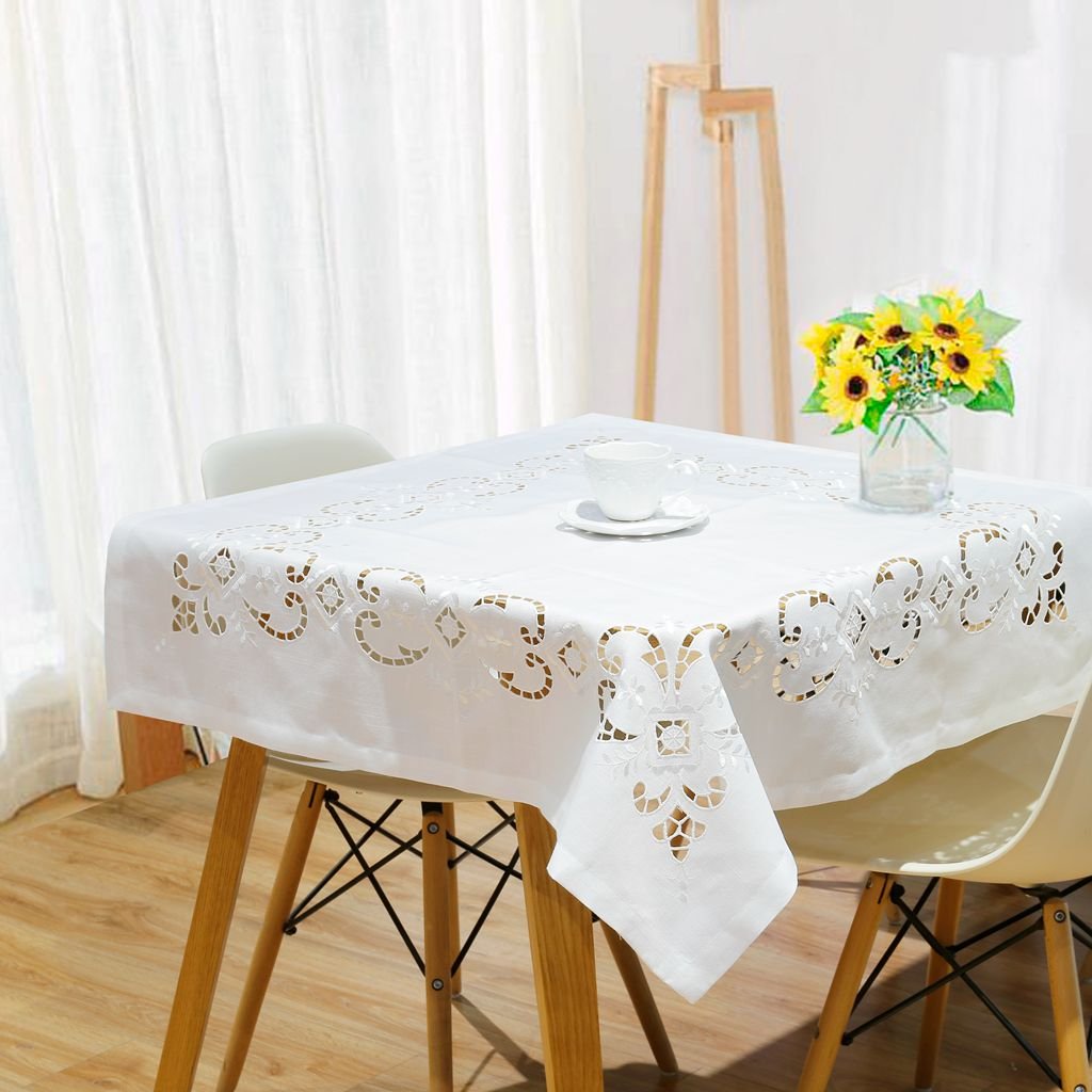 OEM/OEM Multi-size Embroidered Table Cloths Handmade Hemstitch Table Cover Linen-look Fabric Table Cloth