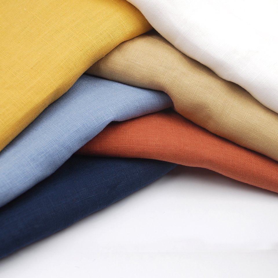high quality stone washed 100% linen pure natural fabric Oeko-Tex certificate 170gsm plain dyed Solid color for cloth and shirt