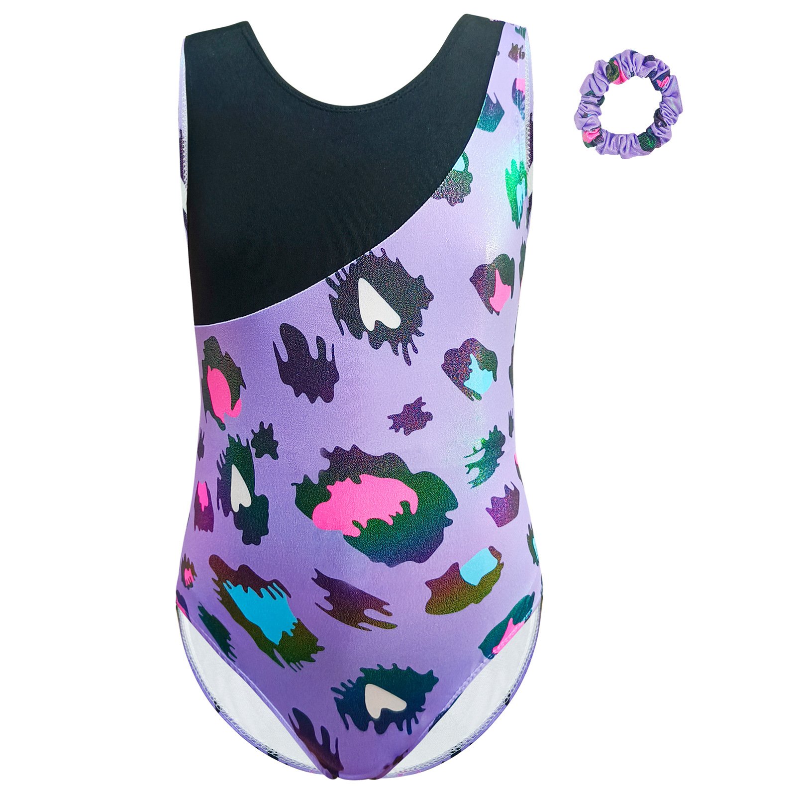Girls Gymnastics Tumbling Sports Wearing Workout Gym Leopard Printing Jumpsuit Kids Polyester Soft Fabric Dance Practice Attires