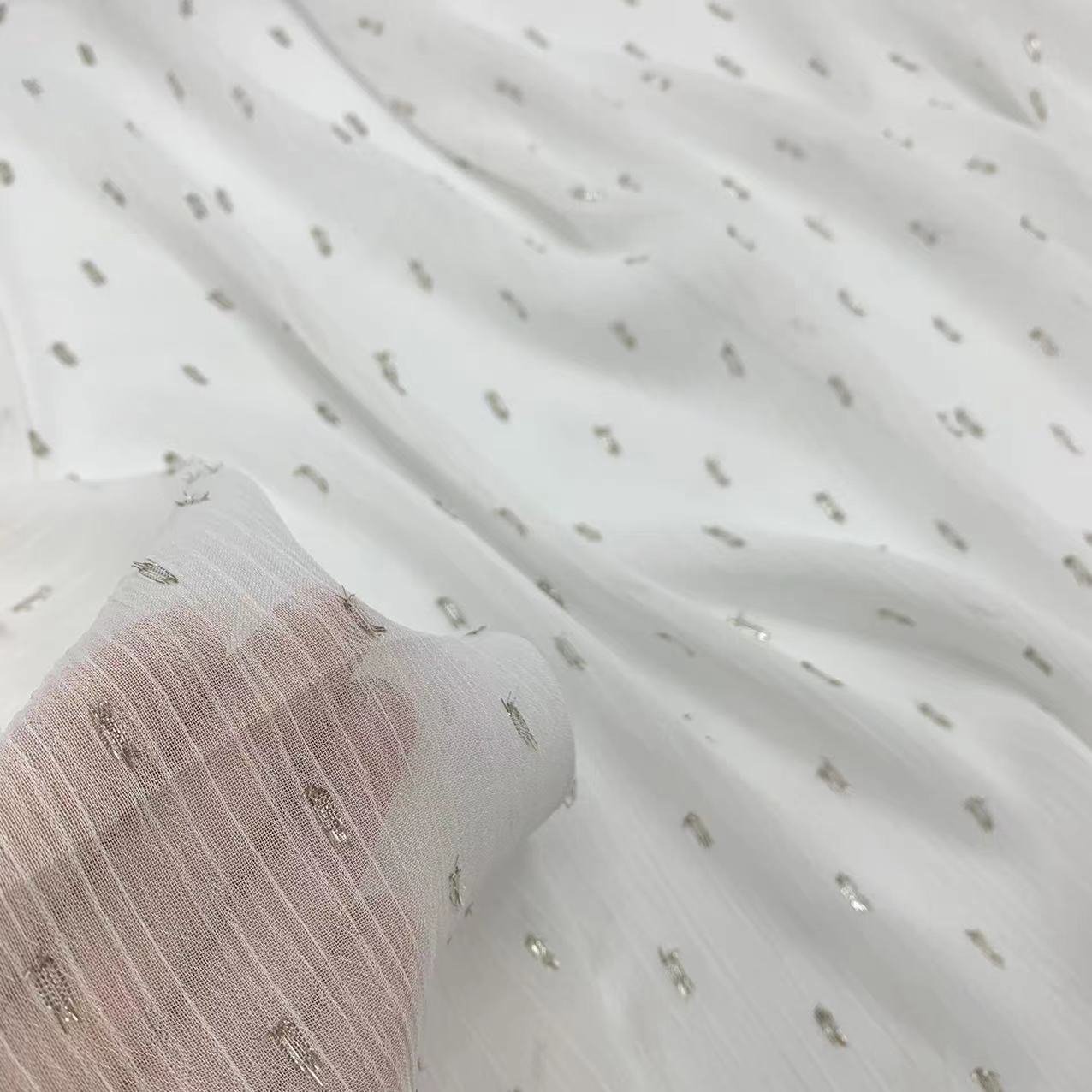 Printed custom lurex 75D silver dot chiffon afbric wrinkle cut floral fabric women's dress fabric