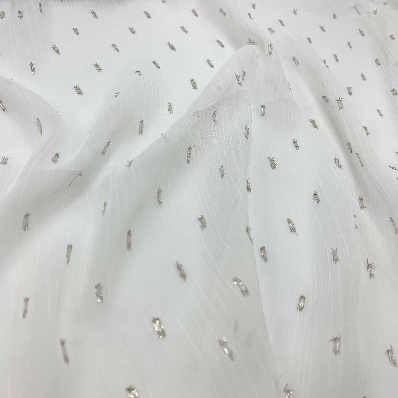 Printed custom lurex 75D silver dot chiffon afbric wrinkle cut floral fabric women's dress fabric