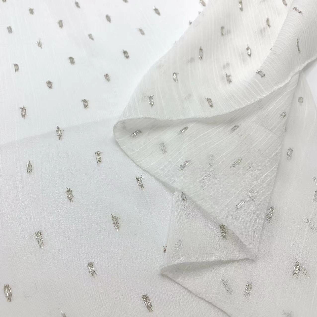 Printed custom lurex 75D silver dot chiffon afbric wrinkle cut floral fabric women's dress fabric