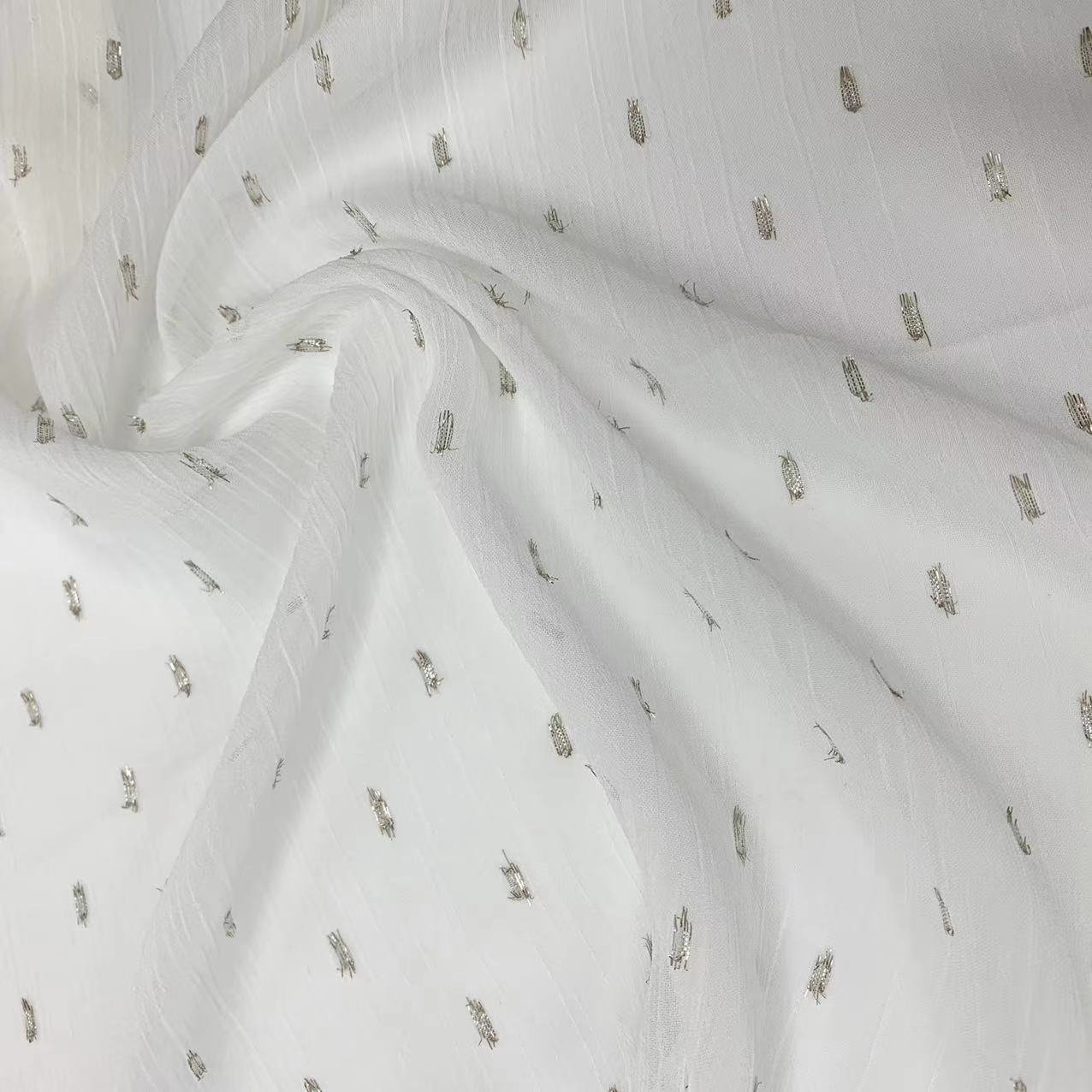 Printed custom lurex 75D silver dot chiffon afbric wrinkle cut floral fabric women's dress fabric