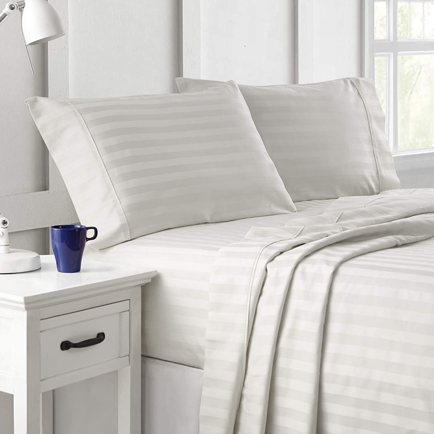 Wholesale 5 star hotel bed sheet 100% cotton dobby stripe Luxury White bed Sheets Set