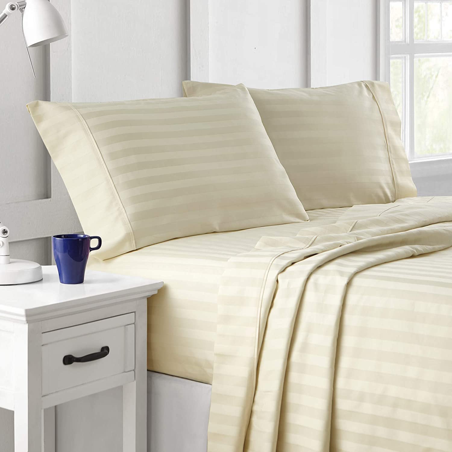 Wholesale 5 star hotel bed sheet 100% cotton dobby stripe Luxury White bed Sheets Set