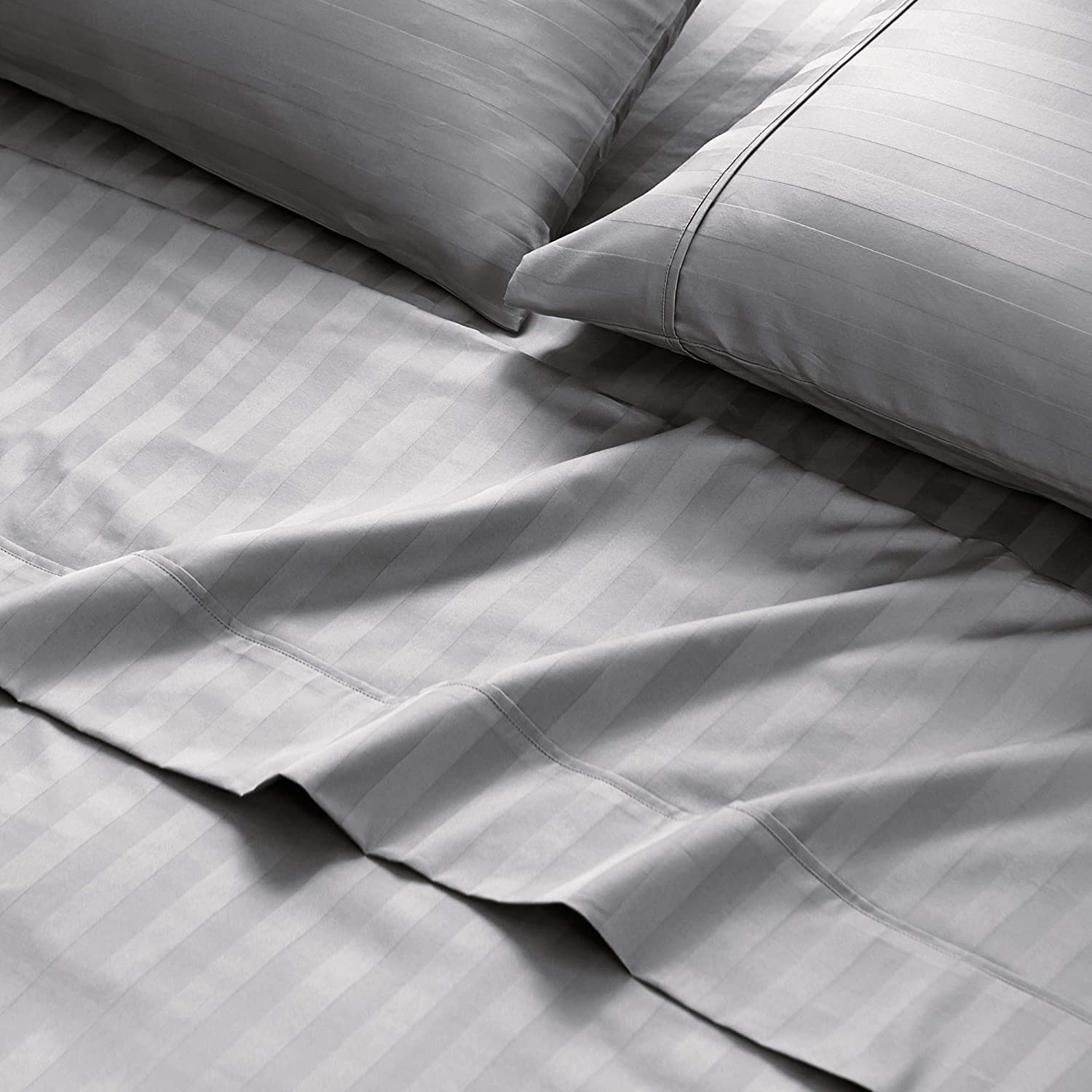 Wholesale 5 star hotel bed sheet 100% cotton dobby stripe Luxury White bed Sheets Set
