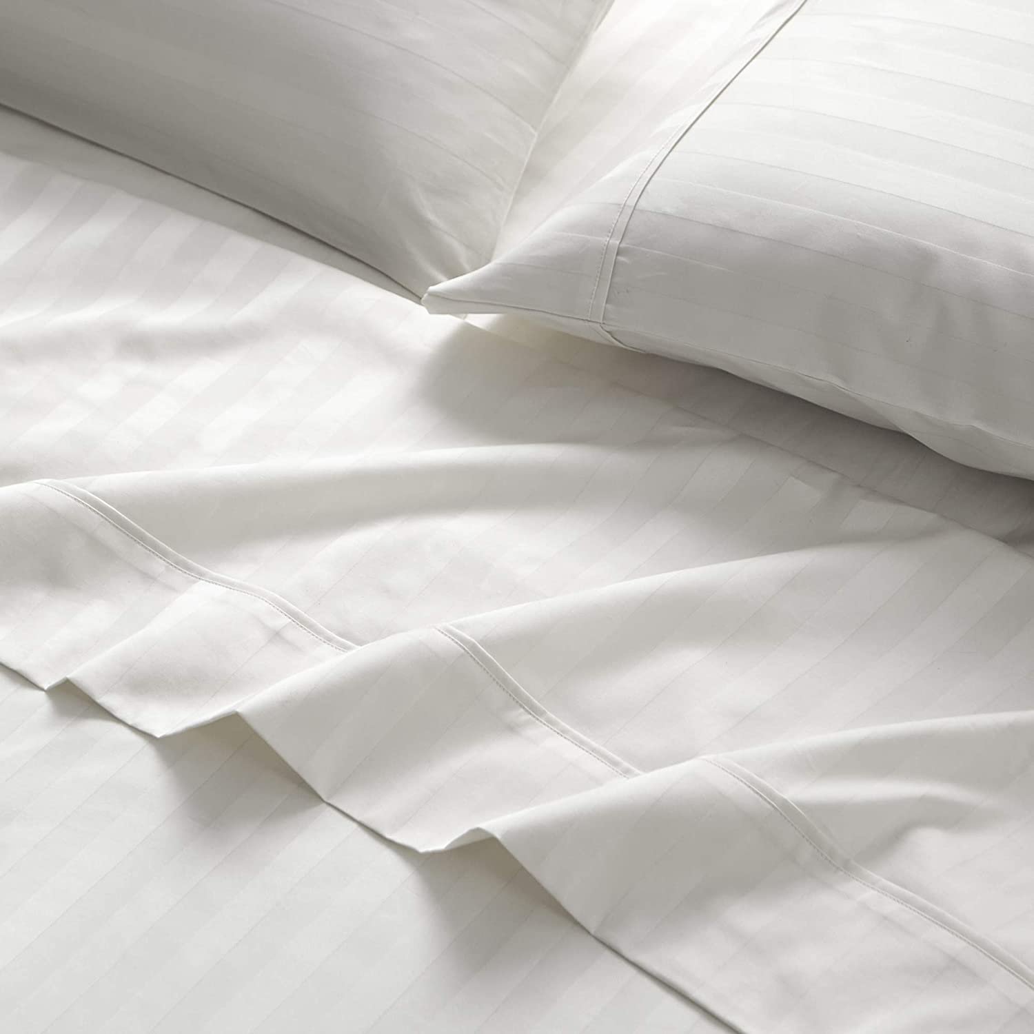 Wholesale 5 star hotel bed sheet 100% cotton dobby stripe Luxury White bed Sheets Set