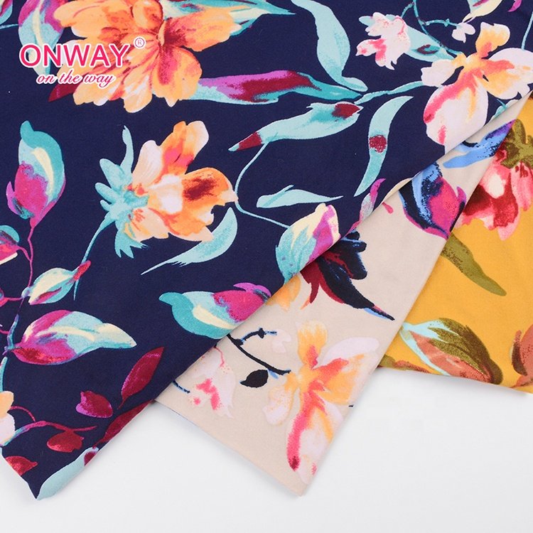 2022shaoxing factory Beautiful design slippy knit cotton spandex fabric single jersey brushed DTY print fabric