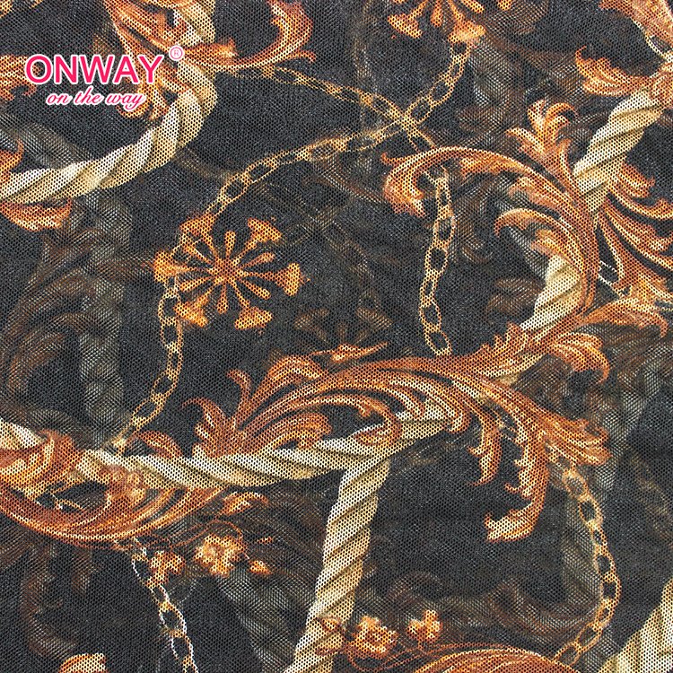 China manufacturer customized european sexy power printed P/SP 97/3 stretchy mesh fabric