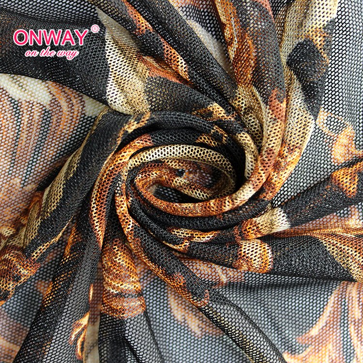 China manufacturer customized european sexy power printed P/SP 97/3 stretchy mesh fabric