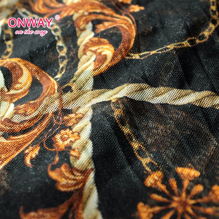 China manufacturer customized european sexy power printed P/SP 97/3 stretchy mesh fabric
