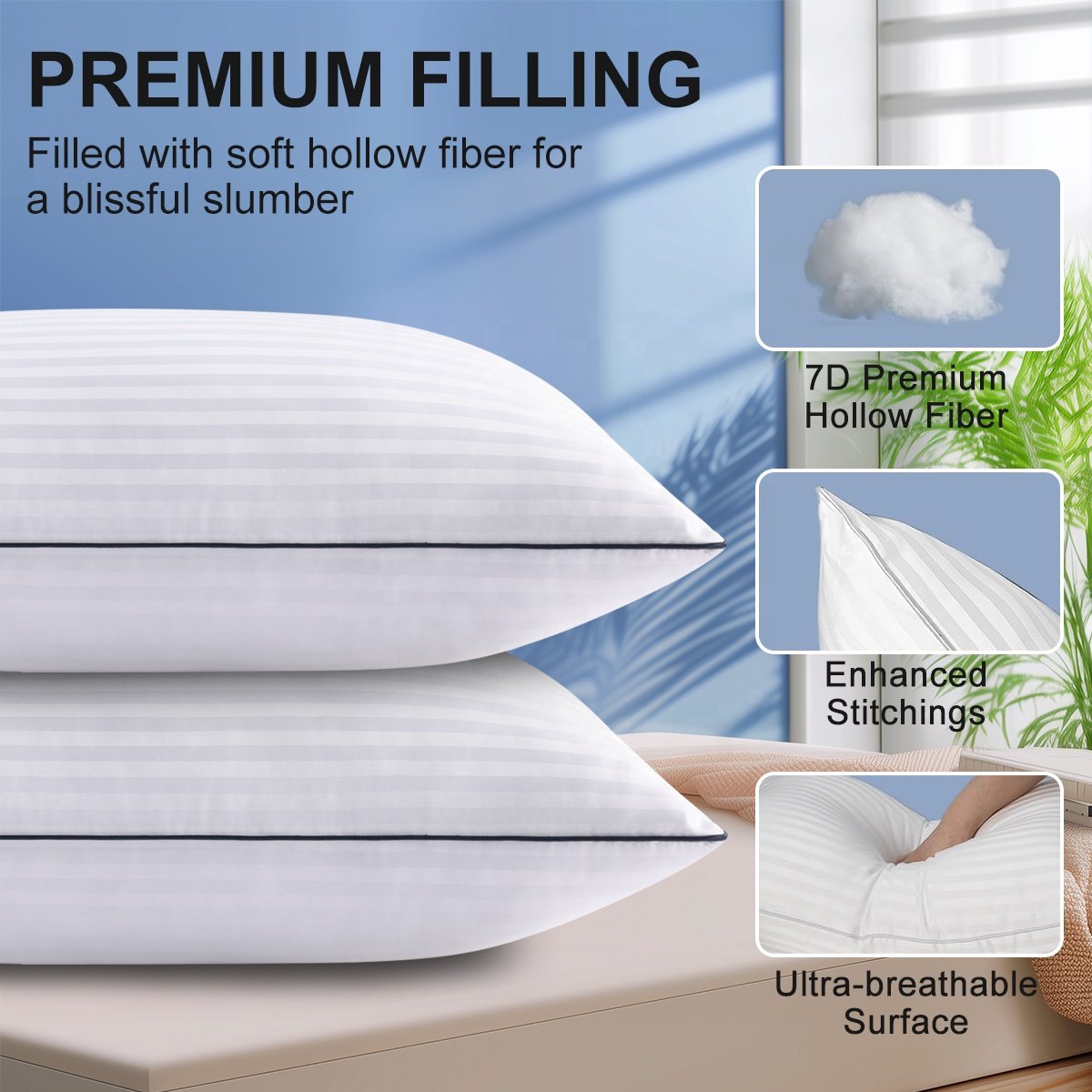 Breathable 100% Cotton Hypoallergenic fabric down alternative microfiber filling Bed Pillow for luxury hotel