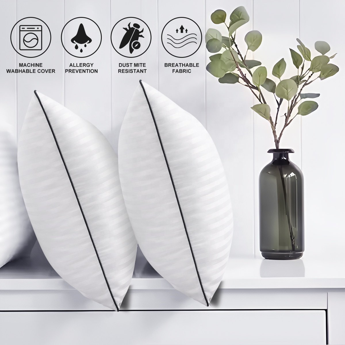 Breathable 100% Cotton Hypoallergenic fabric down alternative microfiber filling Bed Pillow for luxury hotel