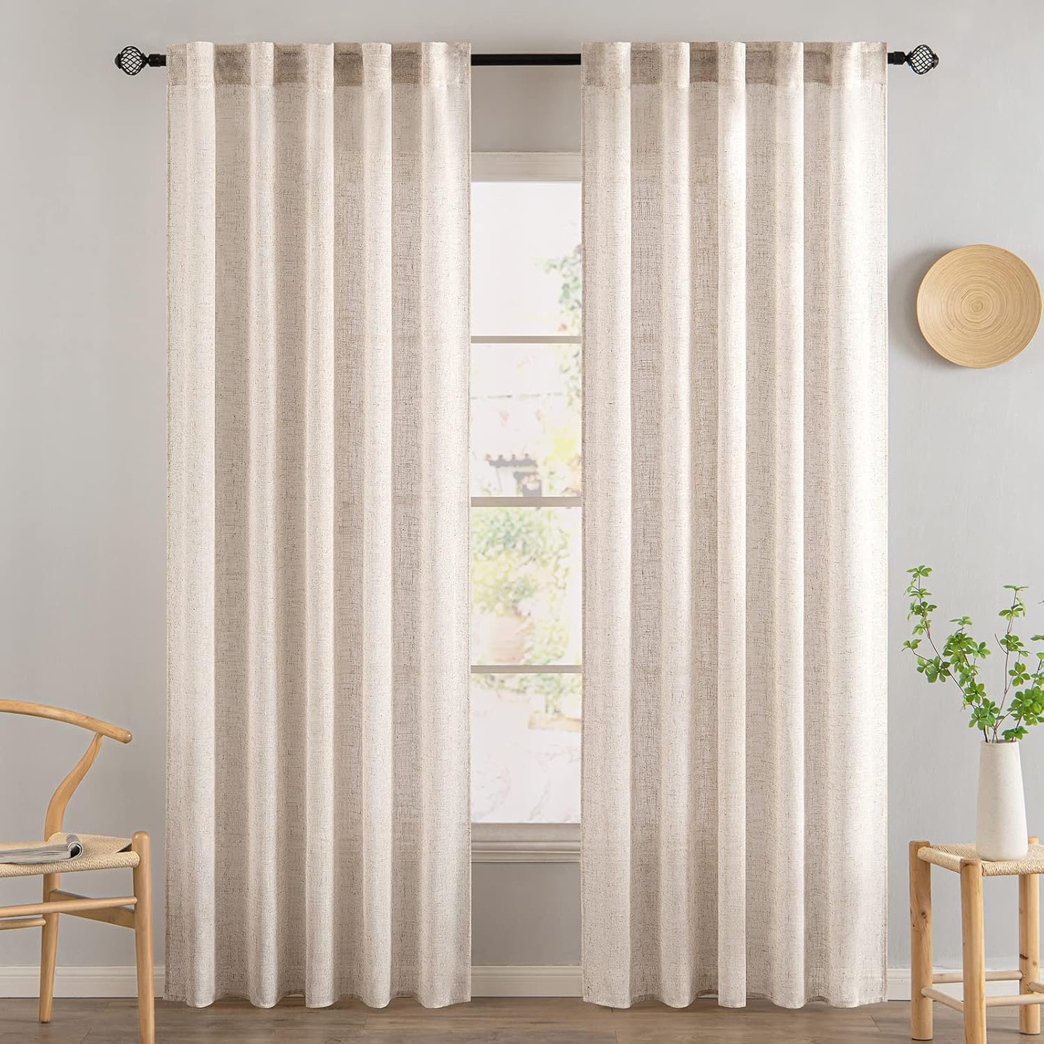 100% Organic Linen Fabric Solid Color Plain Woven Natural Flax Linen Drapes Sheer Window Curtains For The Living Room