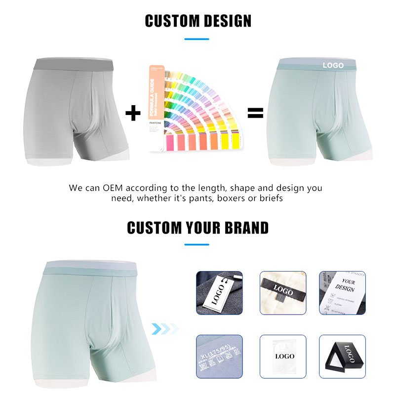 Factory wholesale custom logo brand long leg boxer breathable cotton fabric men's adult boxer briefs