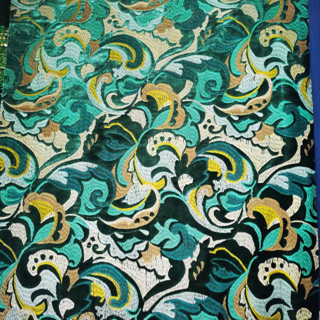 newest design 21098 Morocco good selling embroidery velvet fabric embroidery sofa fabric cushion fabric