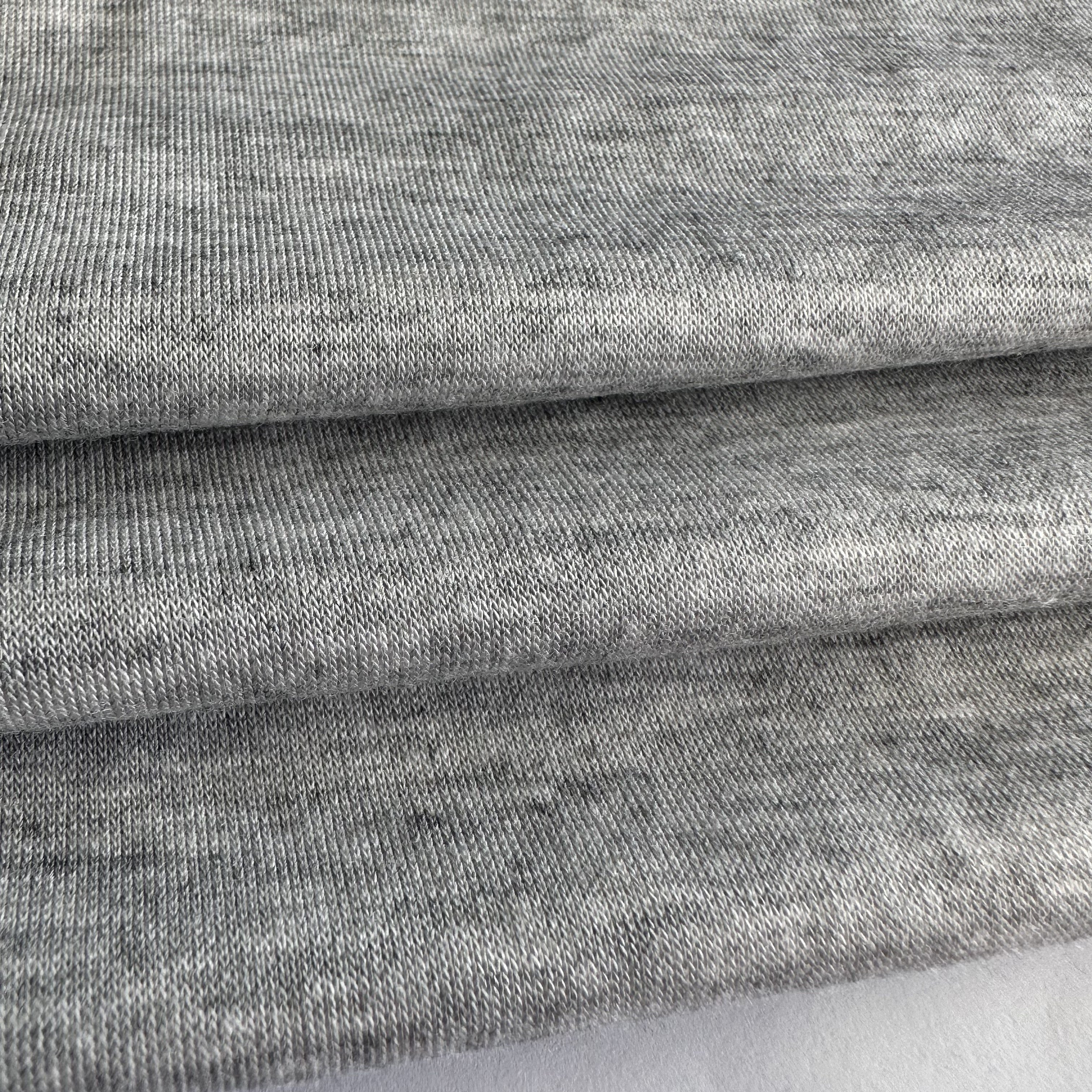 Sustainable eco-friendly 97% bamboo fiber 3% spandex knit grey melange single jersey fabric for clothing and T-shirt