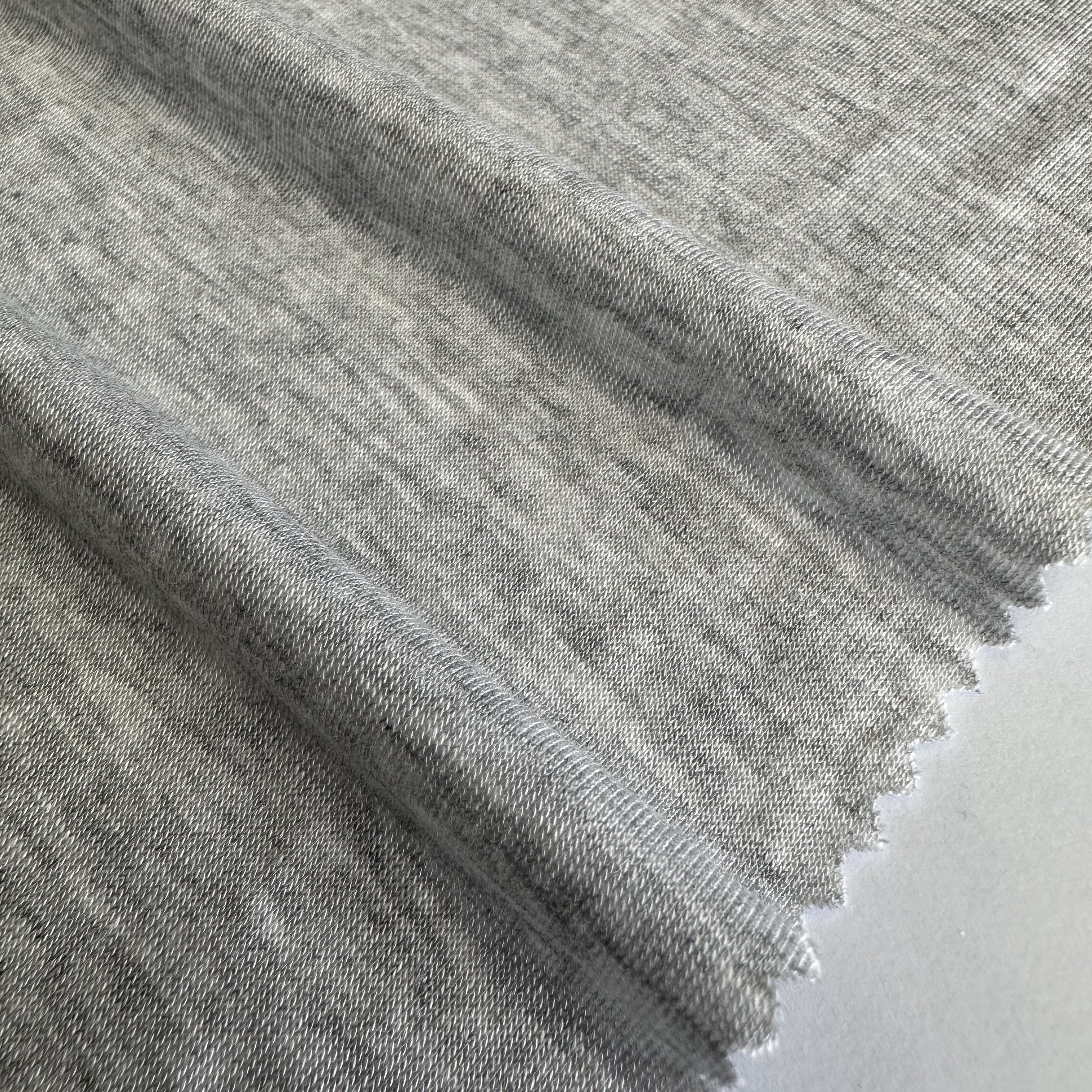 Sustainable eco-friendly 97% bamboo fiber 3% spandex knit grey melange single jersey fabric for clothing and T-shirt