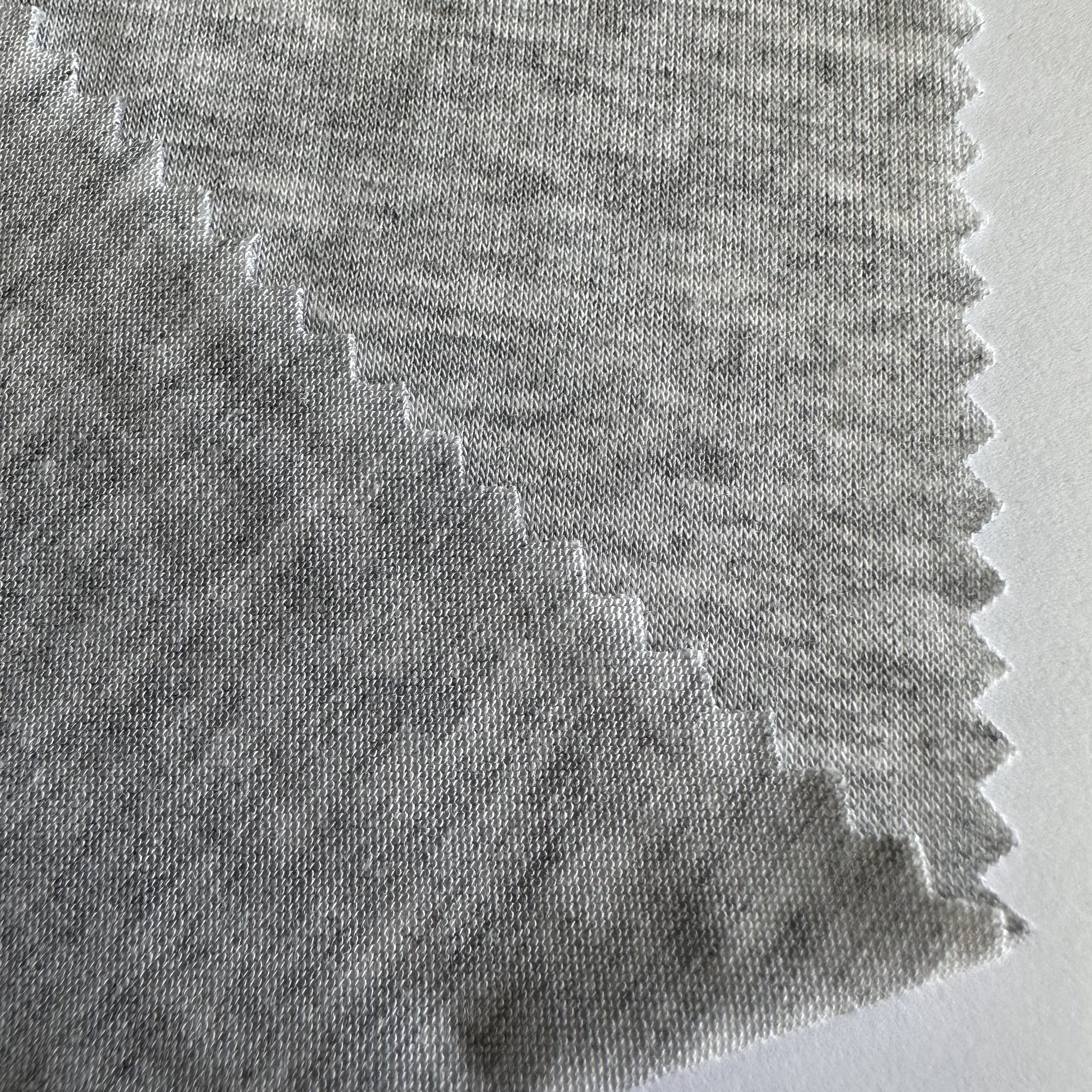 Sustainable eco-friendly 97% bamboo fiber 3% spandex knit grey melange single jersey fabric for clothing and T-shirt