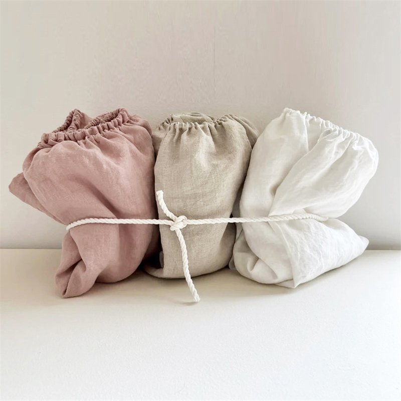 100% pure linen fabric cot fitted sheet for kids children bed cool fresh and comfortable baby's bassinet sheet linen sheets