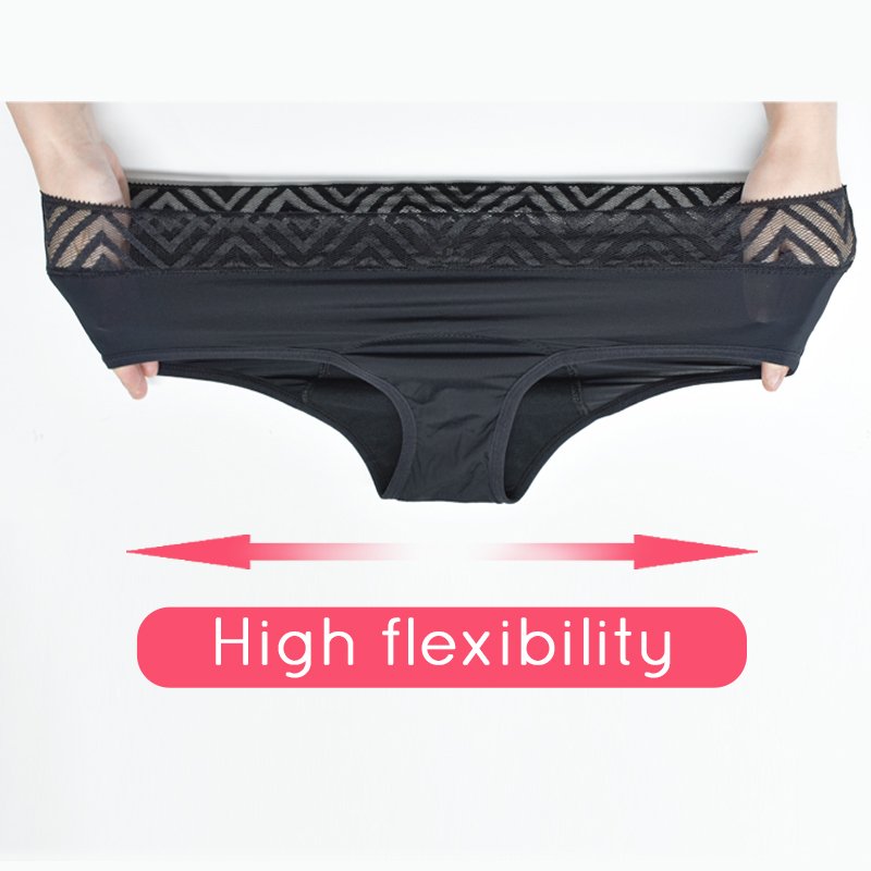 Eco-friendly Women Mid waist Menstrual pants Washable Incontinence leak proof Underwear bamboo lace 4 Layers Period Panties