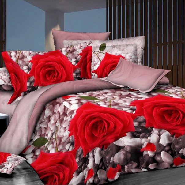 Cheap Red Rose Print 3D Flower Bedding Pillowcase Duvet Cover 4 Piece Microfiber Bed Sheet Sets
