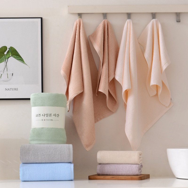 Environmentally Friendly Bamboo Fiber Bath Towel Set Woven Antibacterial Horizontal Stripe Plain Simple Design Sustainable