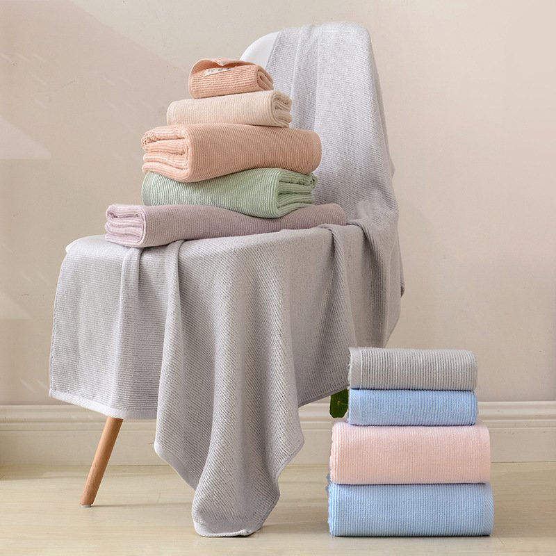 Environmentally Friendly Bamboo Fiber Bath Towel Set Woven Antibacterial Horizontal Stripe Plain Simple Design Sustainable