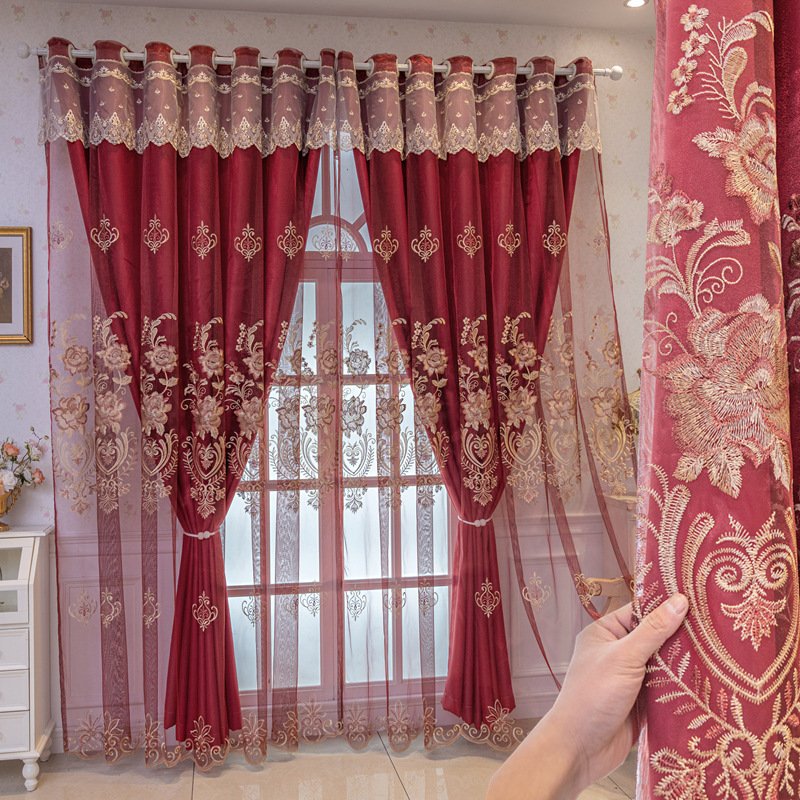 Lace Embroidery Curtains for the Living Room Red Wedding Window Curtain Drapes Voile Curtains and Accessories