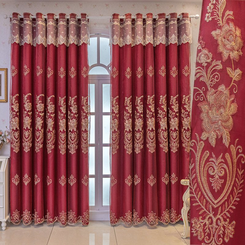 Lace Embroidery Curtains for the Living Room Red Wedding Window Curtain Drapes Voile Curtains and Accessories