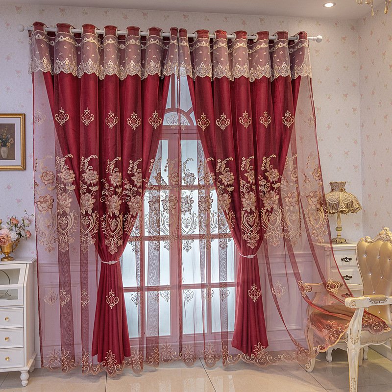 Lace Embroidery Curtains for the Living Room Red Wedding Window Curtain Drapes Voile Curtains and Accessories