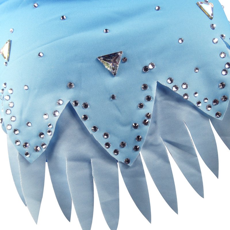 professional leotard fabric jumpsuit competition gymnastics dark blur leotards for girls sublimated fringe tassel costume