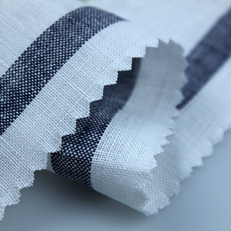 Accept Wholesale Natural Fiber Yarn Dyed Stripe Linen Breathable Fabric For Shirts And Short Pants