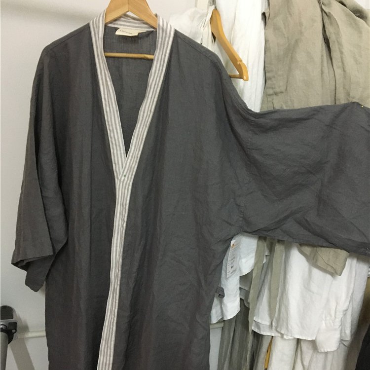 100% French Linen Customized Logo Luxury Bathrobe SPA Belted Kimono Bath Robe