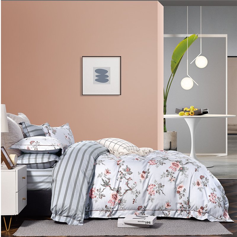 KOSMOS Customize cheap printed cot duvet bedding set 100% cotton luxury bed sheet 4 piece bed linen princess bed sheets set