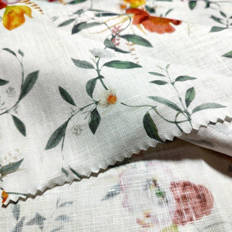 100% printed wholesale organic woven 100% wrinkle free flax linen fabric for dresses