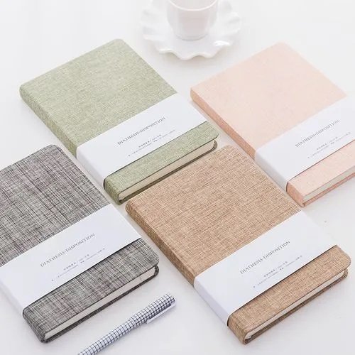 Linen Textured cover 80gsm 100 sheets lined inner page paper belly band custom logo linen cover notebook