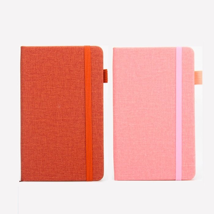 Linen Textured cover 80gsm 100 sheets lined inner page paper belly band custom logo linen cover notebook