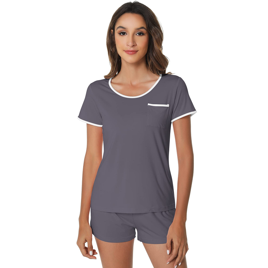 Custom Bamboo Lounge Wear Sets Women Skin-Friendly Ribbed Loungewear Set Short Sleeve Pajamas Women Casual Women's Sleepwear