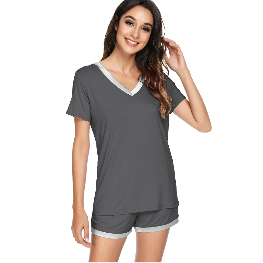 Custom Bamboo Lounge Wear Sets Women Skin-Friendly Ribbed Loungewear Set Short Sleeve Pajamas Women Casual Women's Sleepwear