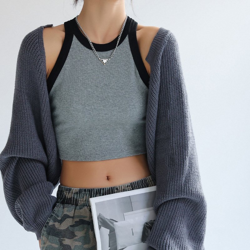 Customized Wholesale O-Neck Women'S Color Matching Sexy Sleeveless Round Neck Rib Fabric Women Tank Top