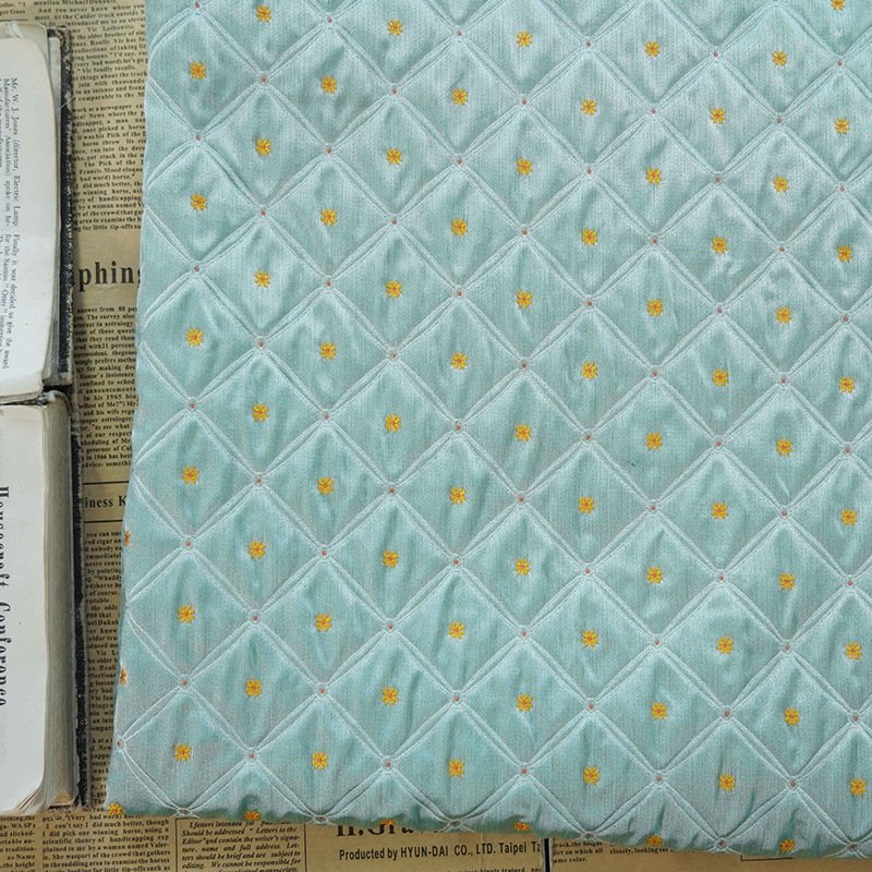 New hot selling diamond-shaped flower pattern mint green color jacquard fabric clothing