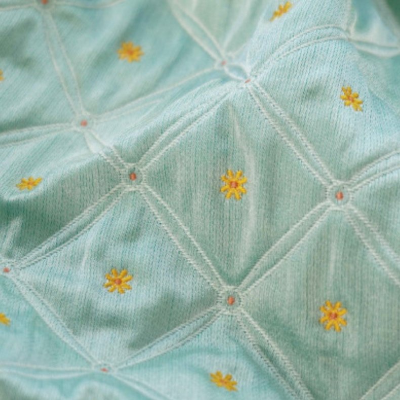 New hot selling diamond-shaped flower pattern mint green color jacquard fabric clothing