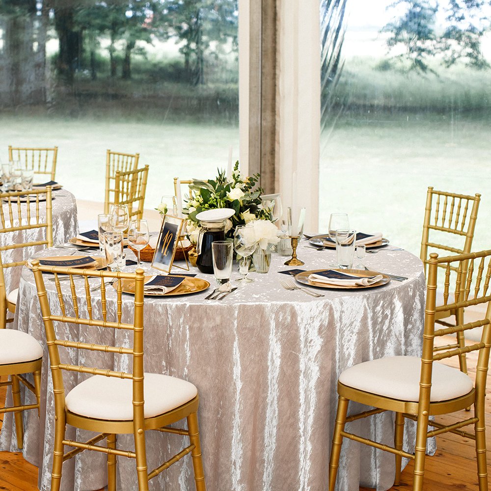 2024 High Quality Banquet Party Event Reusable Table Cloth Cover Decor Champagne Wedding Party Crushed Velvet Round Tablecloth